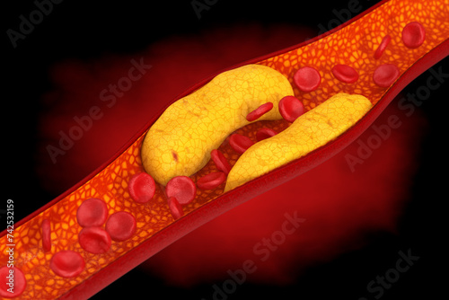 Coronary Plaque Clogget in Artery  Artery Blocked with Bad Cholesterol. 3d Rendering