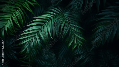 Closeup nature view of green leaf and palms background. Flat lay, dark nature concept, tropical leaf