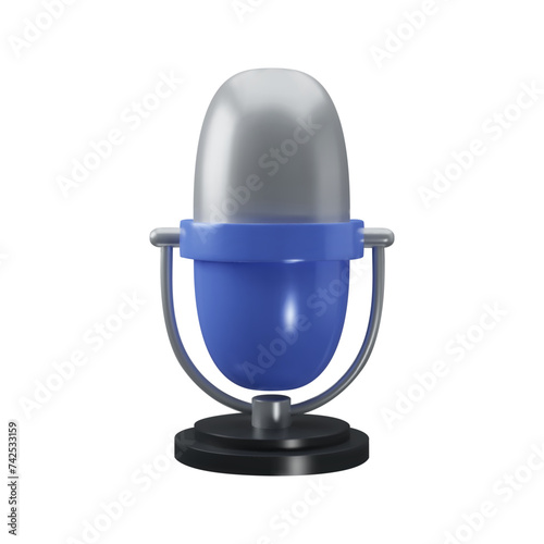 3D realistic microphone icon. Vector audio equipment illustration. Broadcasts, interviews podcast voice recording concept. Karaoke speaker for music recording studio. Instrumentation for presentations