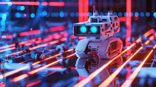 A toy robot with glowing bl...