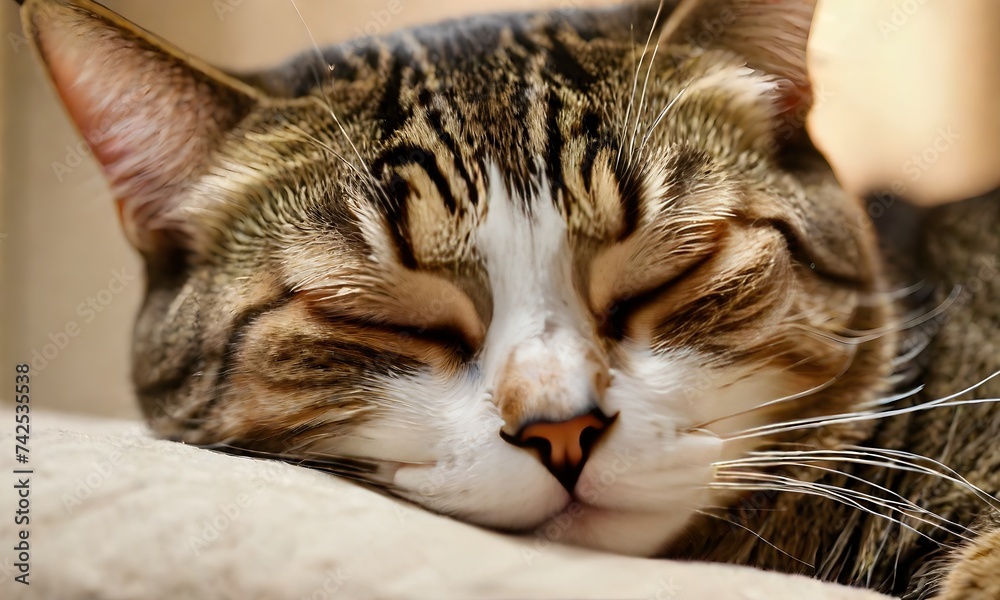 Portrait of a sleeping cat with closed eyes