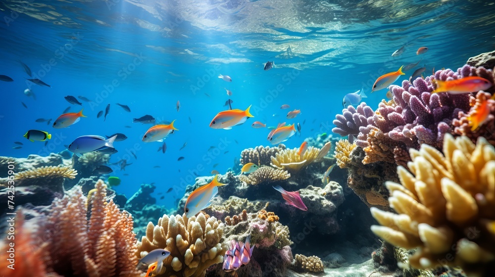 Obraz premium Coral and fish in the Red Sea.Egypt