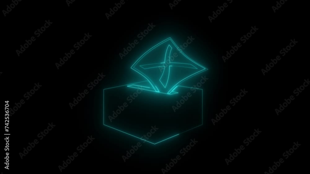Neon glowing cyan ballot box icon animation in black background Neon glowing cyan ballot box icon animation in black background