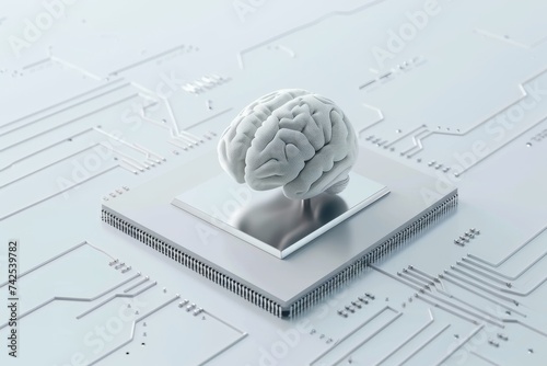 AI Brain Chip neurocognitive. Artificial Intelligence control human ai platform mind circuit board. Neuronal network neon lime sherbet smart computer processor neurotransmitters