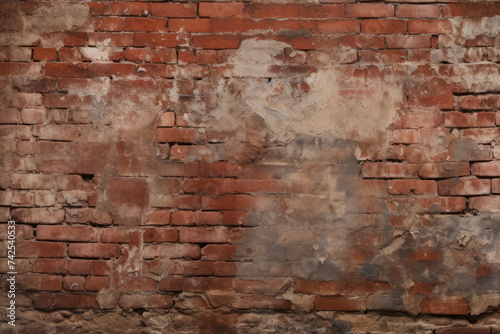Processed collage of obsolete red brock masonry wall texture. Background for banner, backdrop photo