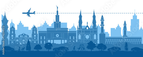 Panama famous landmarks in situation of downtown by silhouette style