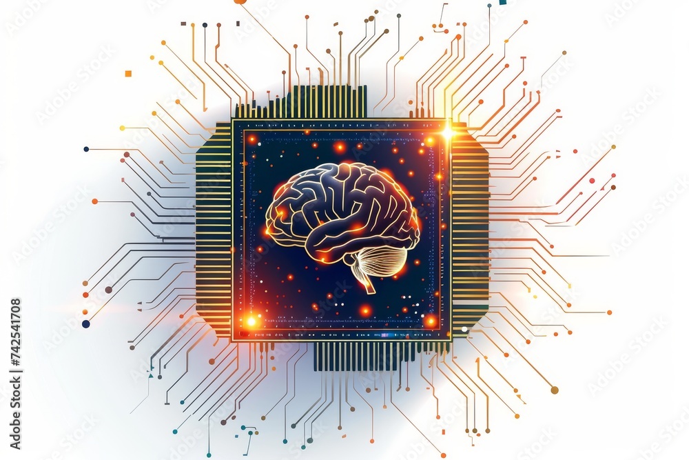 AI Brain Chip computing. Artificial Intelligence posterior mind default ...