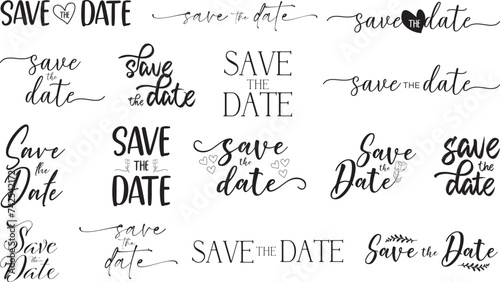 Save the date – Set of Calligraphy brush text banner with vector, format