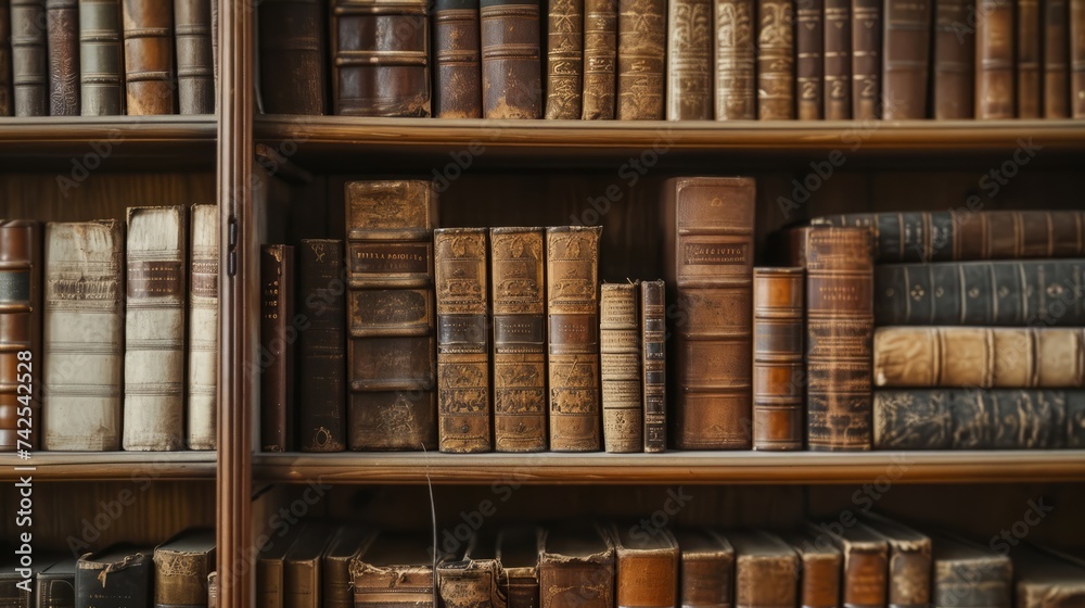 Old library interior, library books. Old library interior, library books.