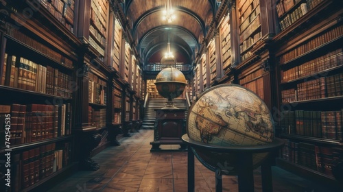 A magical library filled with ancient books each possessing unique secrets photo