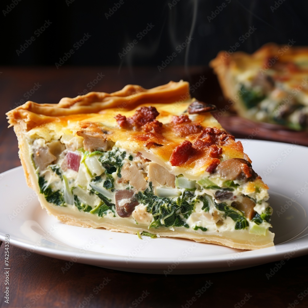 A savory pie made with a custard filling of creamy goat cheese A savory pie made with a custard filling of creamy goat cheese