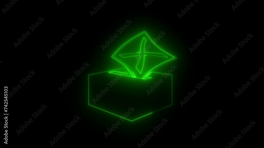 Neon glowing green ballot box icon animation in black background Neon glowing green ballot box icon animation in black background