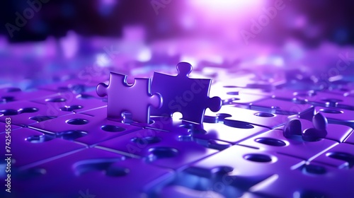 Connection Together: Puzzle Pieces on a Purple Background