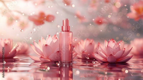 Lotus cosmetic advertisement template featuring a cosmetic mockup with lotus ...