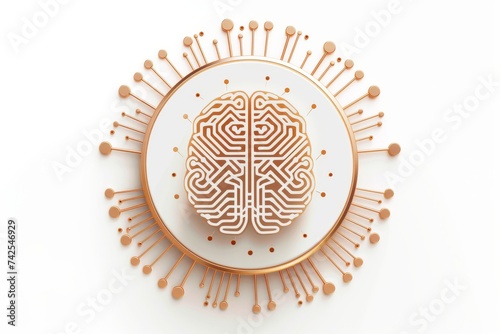 AI Brain Chip adaptability. Artificial Intelligence neurotechnology mind cloud certification axon. Semiconductor perception circuit board neon peach