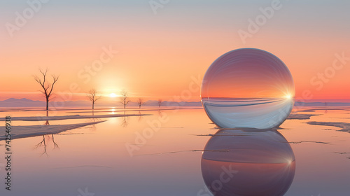 A reflective sunset with a mirror-like surface  the beauty of the sky and its surroundings background Ai Generative
