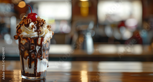 A mouthwatering photo of an ice cream sundae, with layers of ice cream