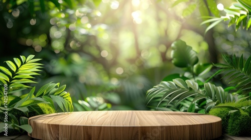 Display your wooden products on a minimalist podium against a background of b...