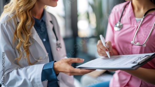 a doctor discussing treatment options with a patient, showing expertise and e...
