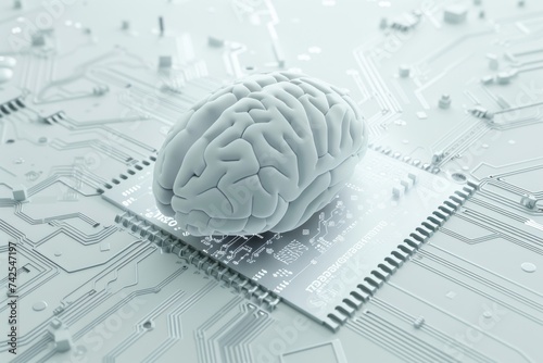 AI Brain Chip self. Artificial Intelligence central mind integrated circuits axon. Semiconductor ai smart healthcare circuit board fault tolerance