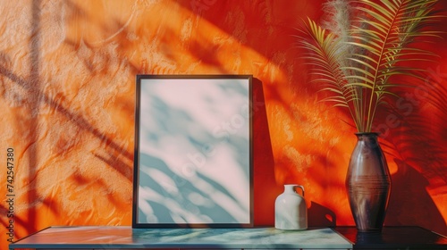 Close-up of a mockup poster frame against an interior background