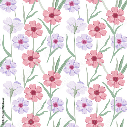 Cute floral pattern. Seamless vector texture. An elegant template for fashionable prints. Print with lilac and pink flowers.