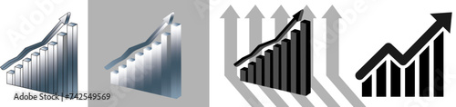 Graph trending upwards, Arrow pointing up on graph, a finance bar chart that is onasteeply upward trend with 6 bars steeply increasing in height ,conveying booming success and fastest growing companie