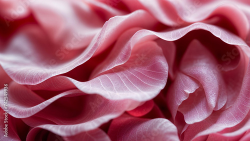 Delicate crystal rose pink petals macro closeup with intricate surface texture details and smooth bokeh blur background. photo