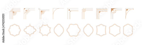 Vector design elements and simple illustrations in simple linear style, packaging template and stickers, minimal designs for golden foil printing, cards, invitations and prints