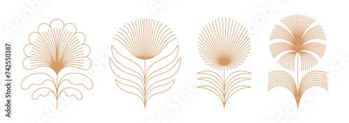 Vector design elements and simple illustrations in simple linear style, packaging template and stickers, minimal designs for golden foil printing, cards, invitations and prints