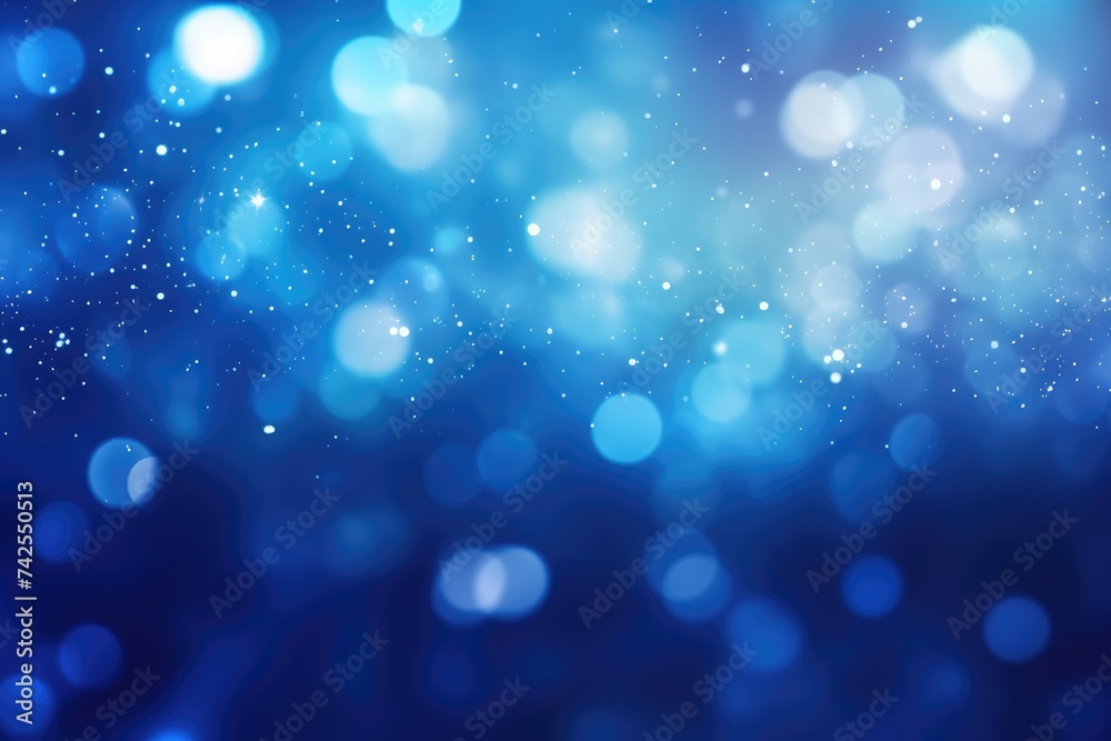 Blue Stardust Bokeh Background. Abstract Blue Blur with Bokeh Circles Illuminated by Magic Stars