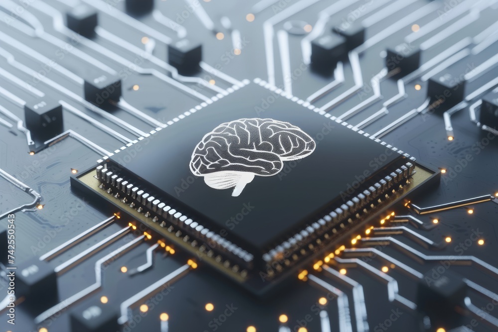 AI Brain Chip quantum. Artificial Intelligence network mind cloud ...