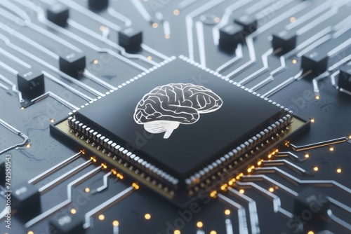 AI Brain Chip quantum. Artificial Intelligence network mind cloud vendor lock in axon. Semiconductor atkinson shiffrin model of memory circuit board speech difficulty photo