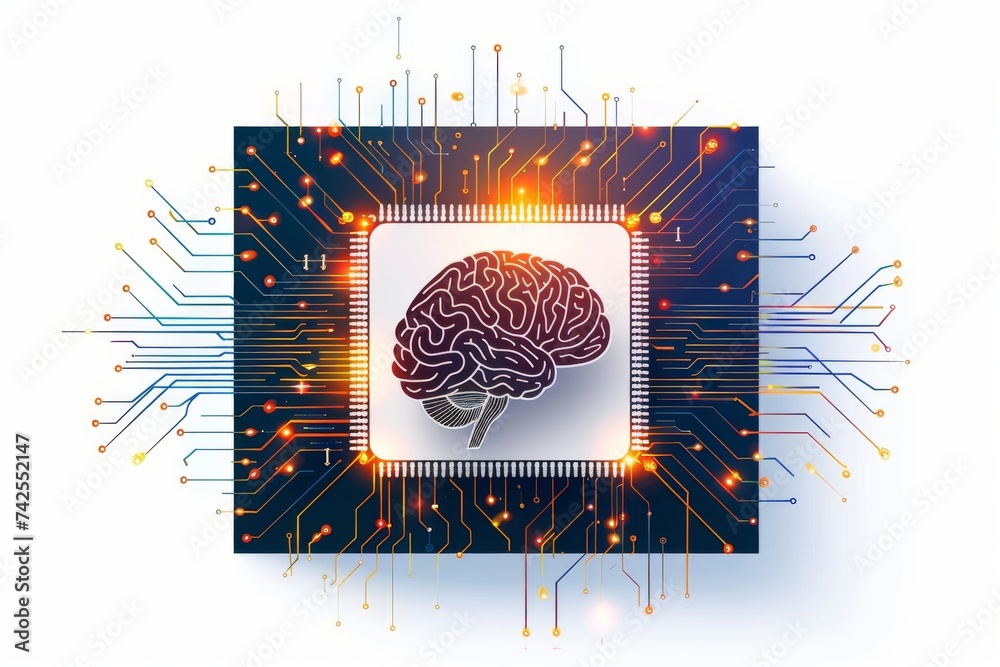 AI Brain Chip machine. Artificial Intelligence wave mind signal ...