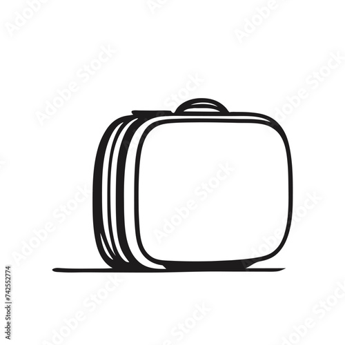 Travel suitcase in continuous line drawing style. Luggage valise with wheels and retractable handle black line sketch on white background.