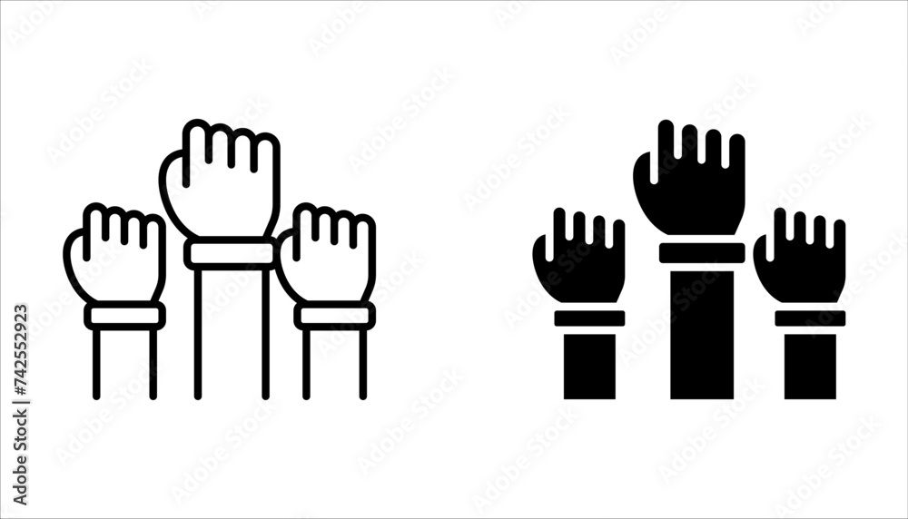Fototapeta premium Voting hands line icon set, human hands raising up vector icon in meaning Voting or Volunteering