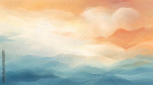 An abstract sunset with a blend of warm and cool colors, a watercolor painting background Ai Generative 