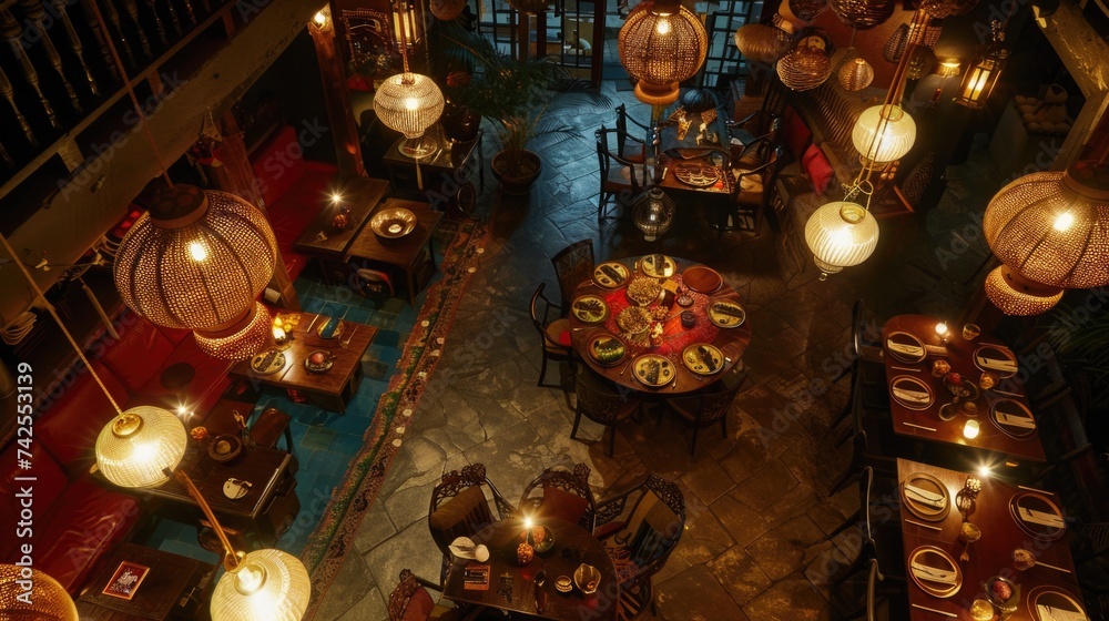 Elegant Restaurant Interior with Ambient Lighting