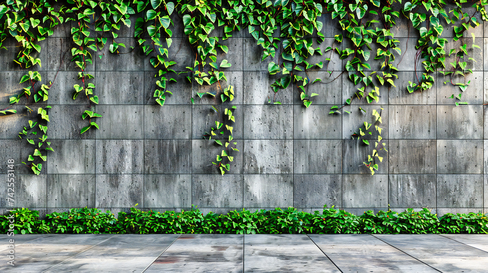 Green ivy wall texture, showcasing the natural pattern and growth of plants against an old brick backdrop in a garden setting