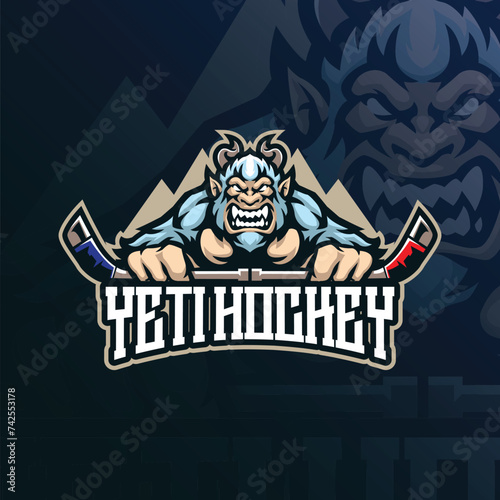 Yeti mascot logo design vector with modern illustration concept style for badge, emblem and t shirt printing. Yeti hockey illustration for sport team.