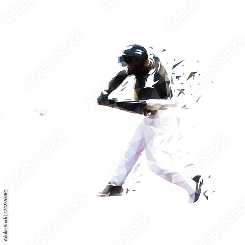 Baseball player, batter, low poly isolated vector illustration. Team sport athlete
