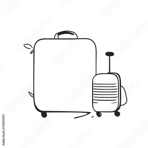 Travel suitcase in continuous line drawing style. Luggage valise with wheels and retractable handle black line sketch on white background.