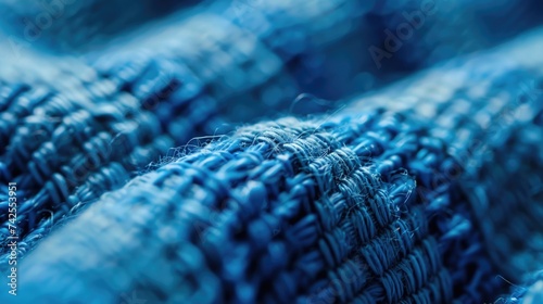 Macro shot of blue denim fabric texture. photo