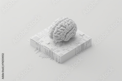 AI Brain Chip psychosocial. Artificial Intelligence leadership human source monitoring mind circuit board. Neuronal network visionary development smart computer processor user interface