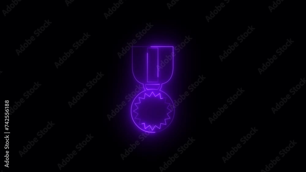Neon glowing purple military award icon animation in black background Neon glowing purple military award icon animation in black background