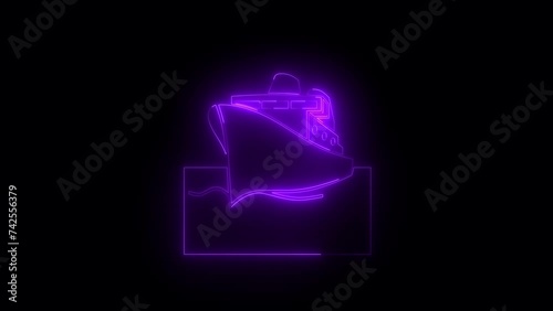 Wallpaper Mural Neon glowing purple passenger ship icon animation in black background Torontodigital.ca