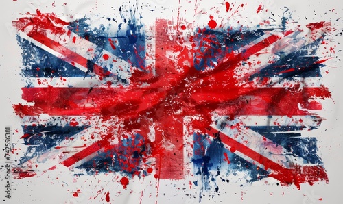 Abstract flag of the United Kingdom. Grunge painted flag with watercolor splashed and brushed lines. Template for your designs. photo