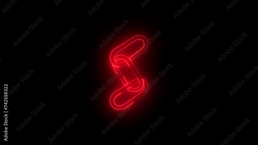 Neon glowing red chain icon animation in black background Neon glowing red chain icon animation in black background