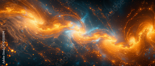 Swirling golden currents carve through the celestial blue, a dance of fire and sapphire photo