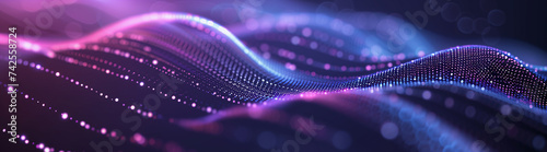 Neon dots trace sinuous waves in a symphony of digital elegance across a technological seascape
